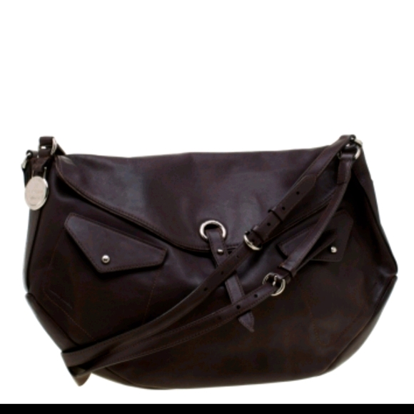 Lancel dark brown silver leather shoulder bag